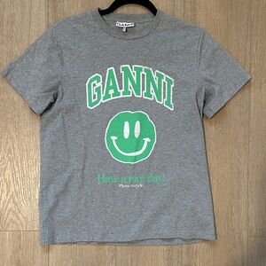 GANNI Gray Tee with Green Smiley
